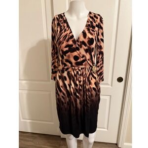 Jennifer Lopez Petite Wrap Dress Animal Print Gold Snake Buckle Midi